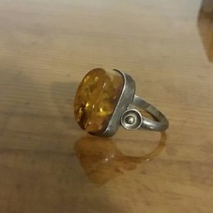 Gold stone silver ring